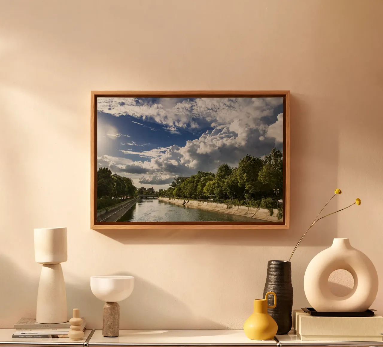 Spring on the Canal – Urban Nature Photography Print canvas with Floater frame by jay