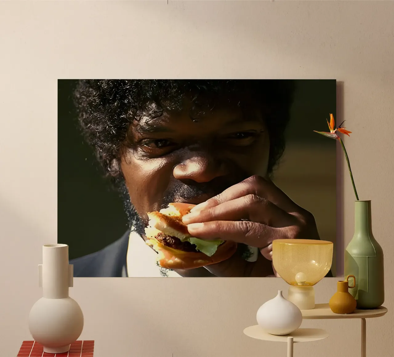 Meme eatin Burger canvas with Floater frame by Low poly art