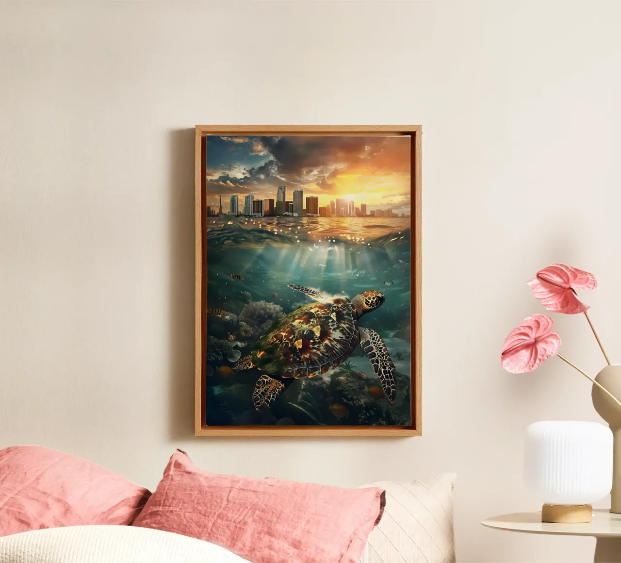 Zeeschildpad Miami canvas met Baklijst van WILD ART