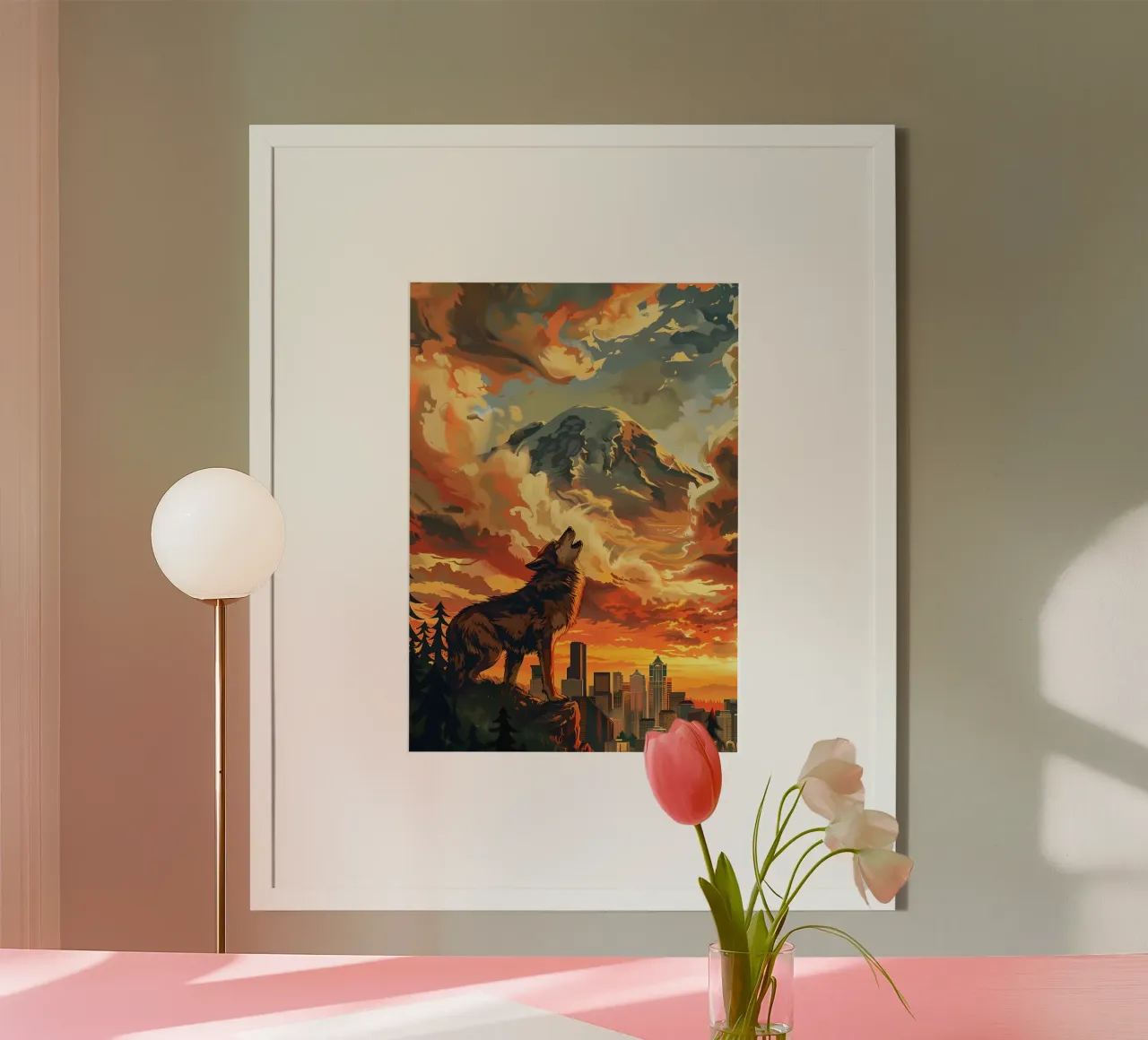 La città del lupo con le montagne poster da WILD ART