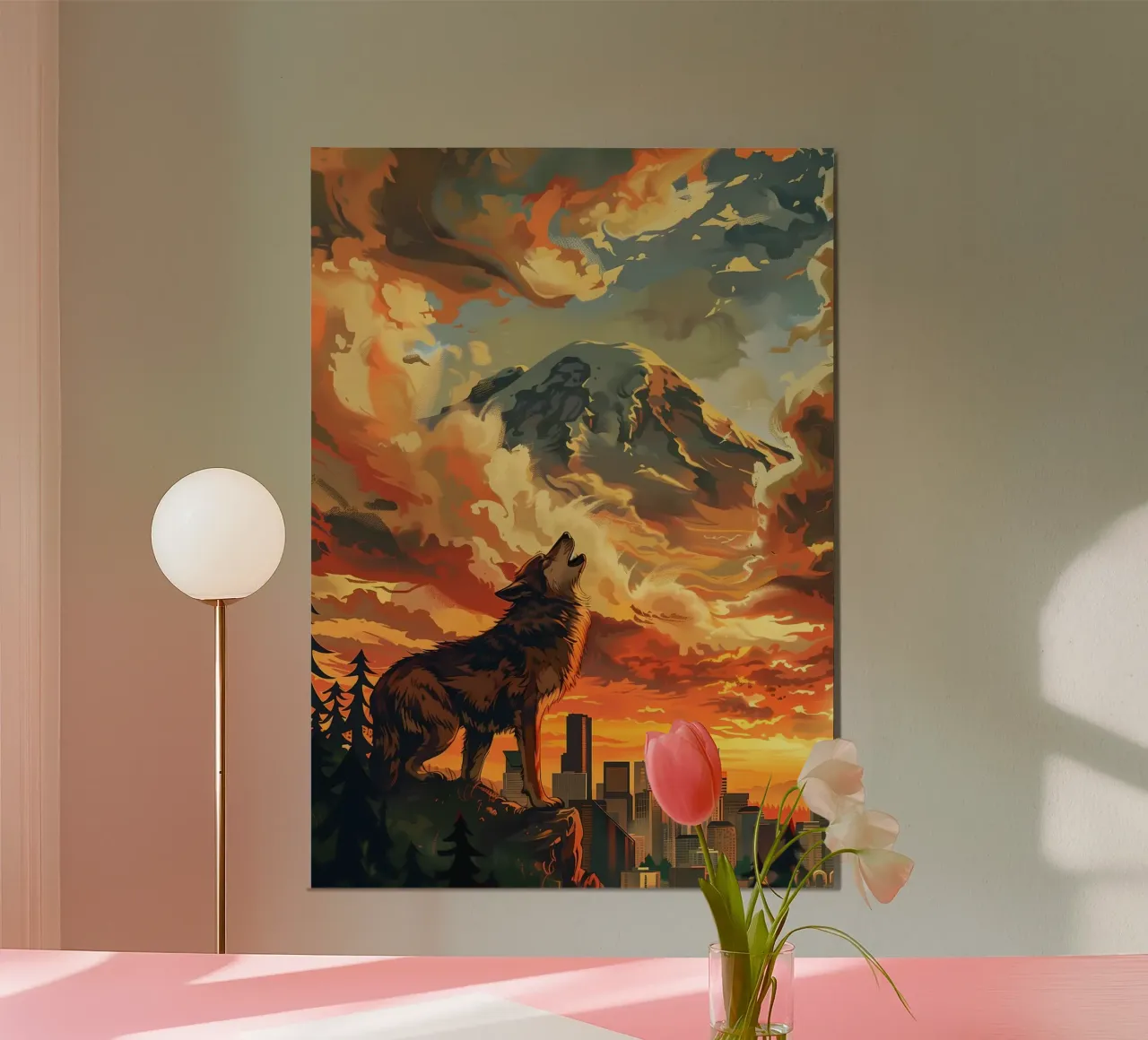 La città del lupo con le montagne poster da WILD ART