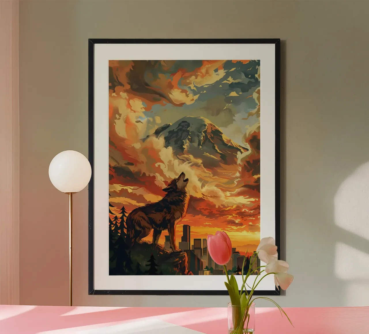 La città del lupo con le montagne poster da WILD ART
