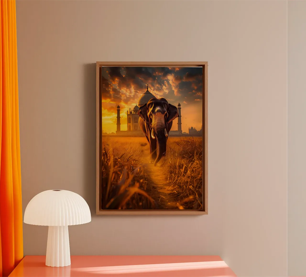 Elephant Taj Mahal mystical fantasy art canvas with Floater frame by WILD ART