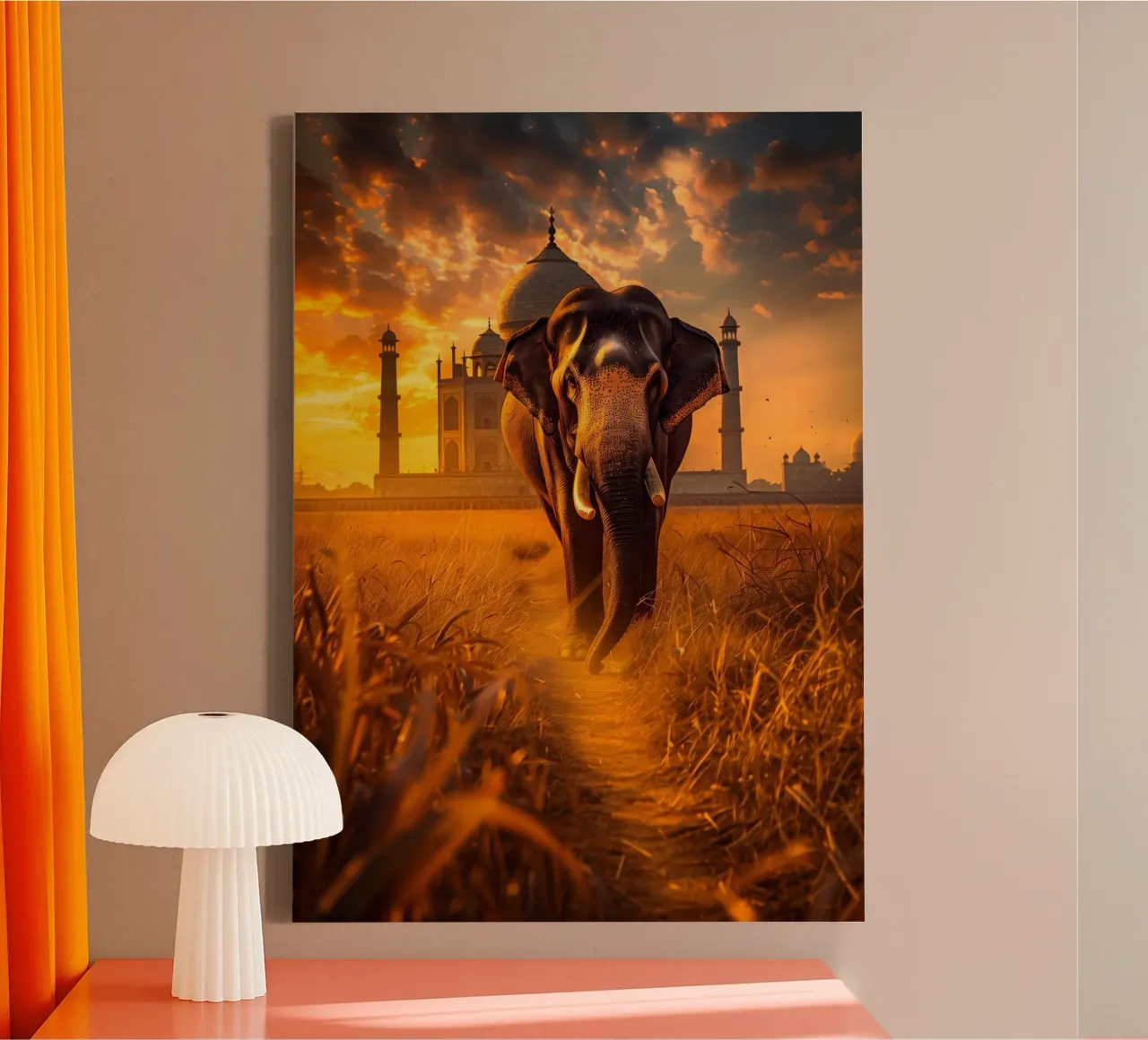 Elephant Taj Mahal mystical fantasy art canvas with Floater frame by WILD ART