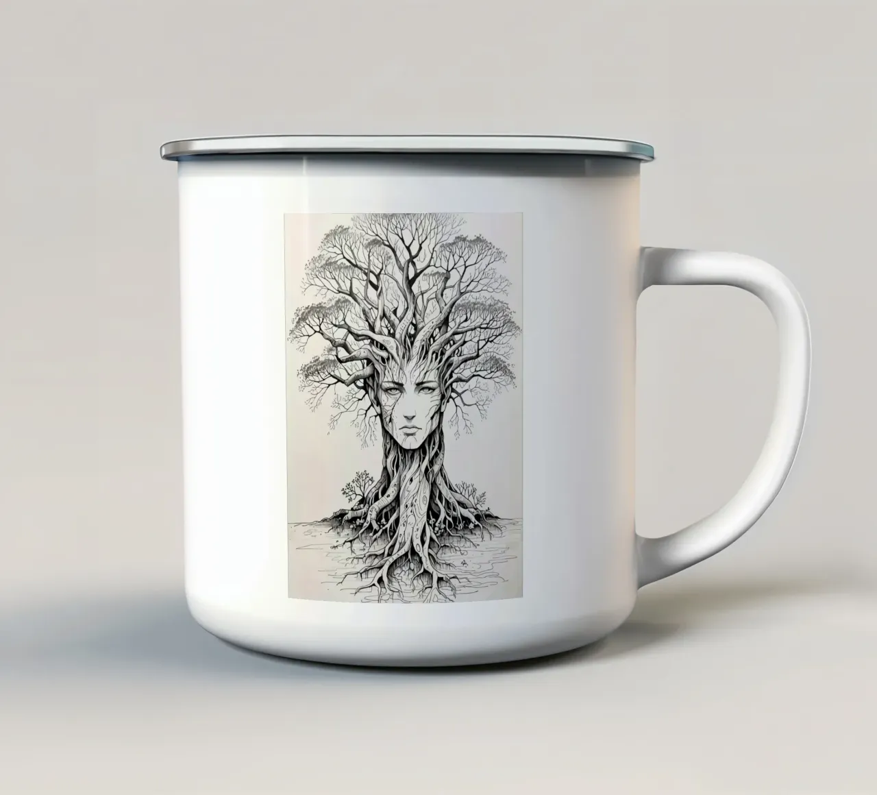Tree of Life Vrouw Gezicht Line Art emaille mok van artdesign1985