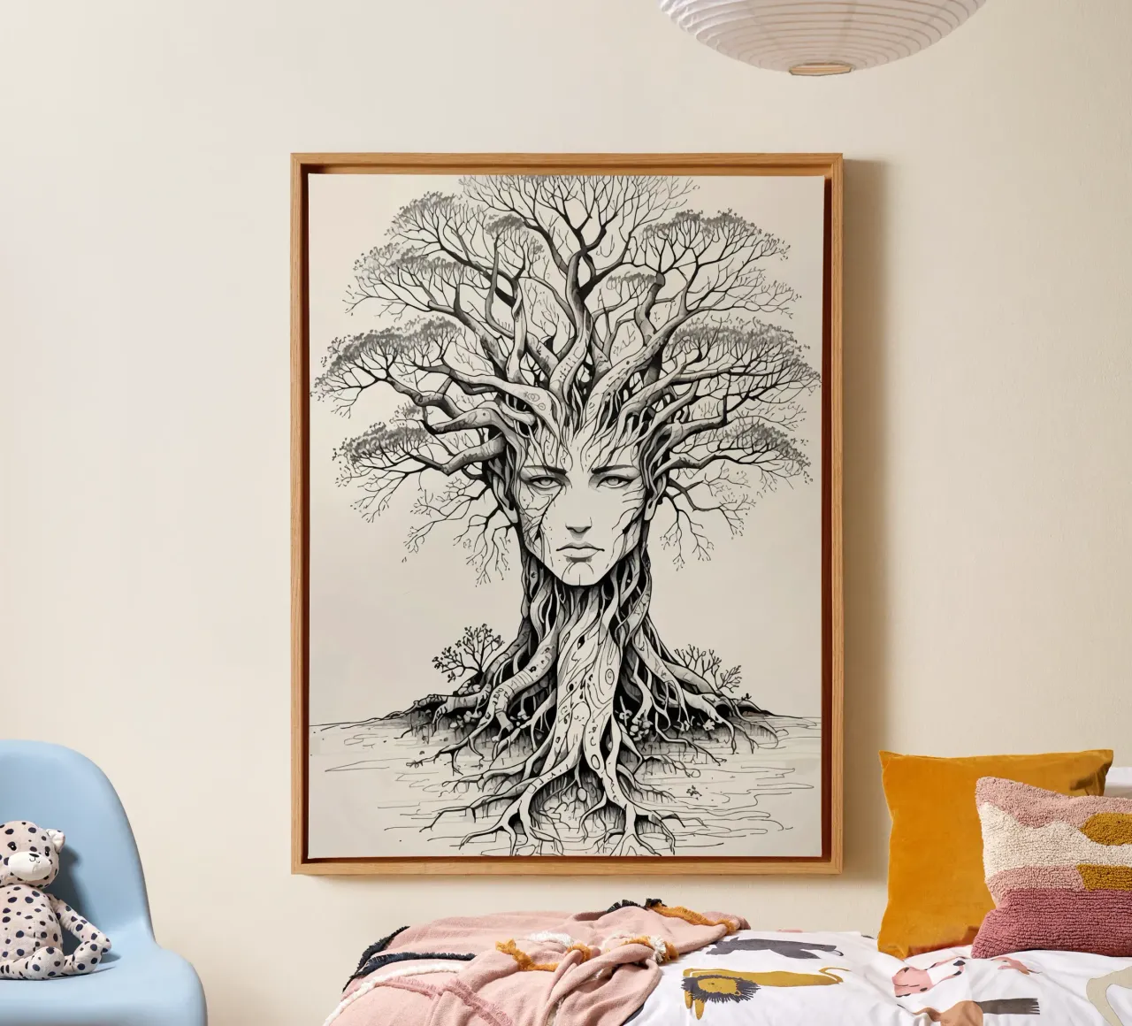 Albero della vita - Volto di donna - Line Art tela con Cornice a cassetta da artdesign1985