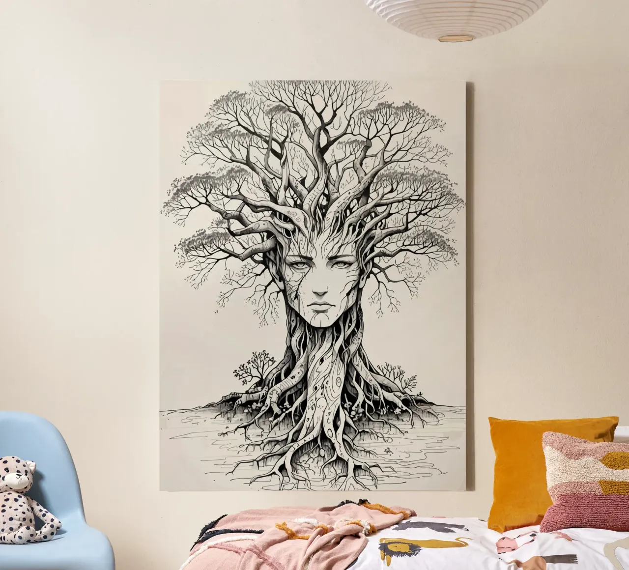 Albero della vita - Volto di donna - Line Art tela con Cornice a cassetta da artdesign1985