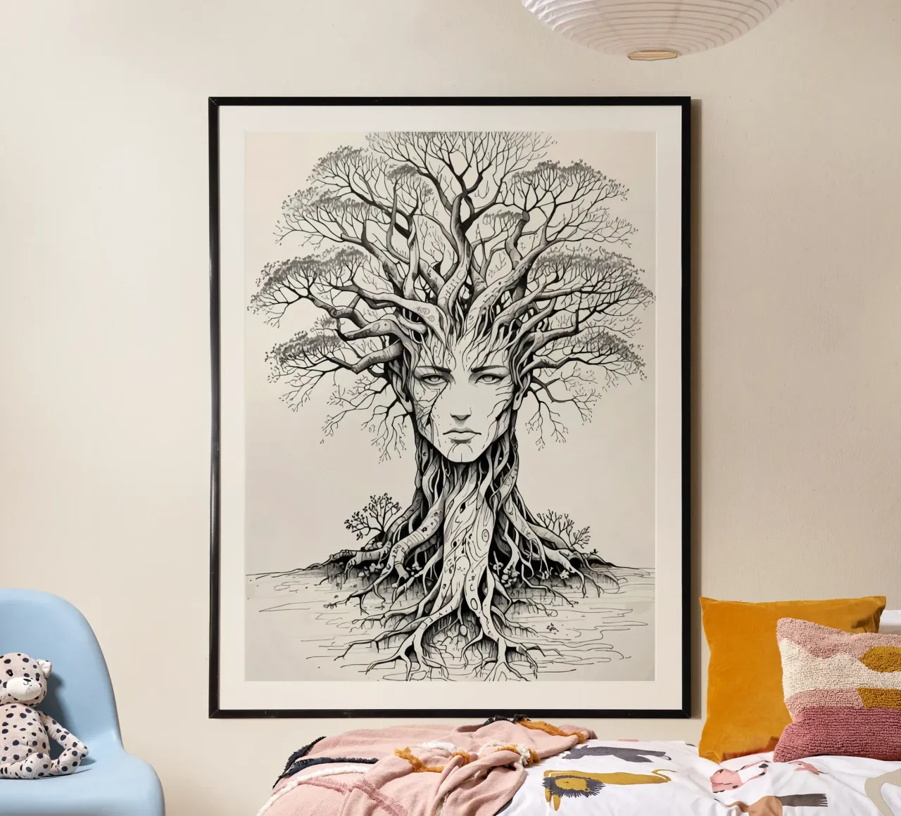 Tree of Life Vrouw Gezicht Line Art poster van artdesign1985