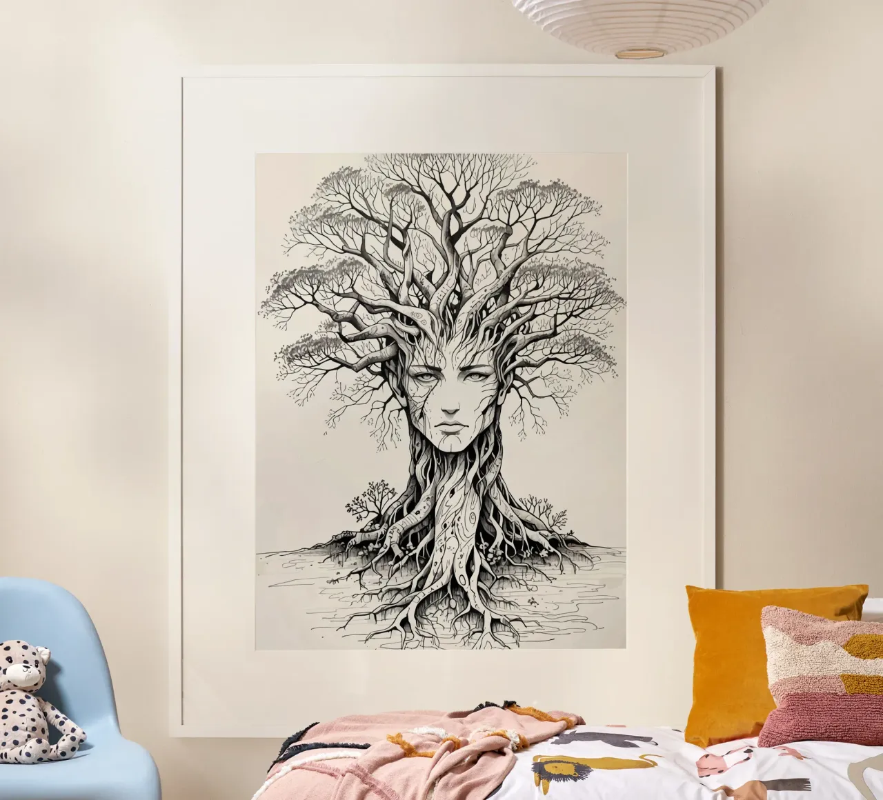 Tree of Life Woman Face Line Art poster with aluminum frame by artdesign1985