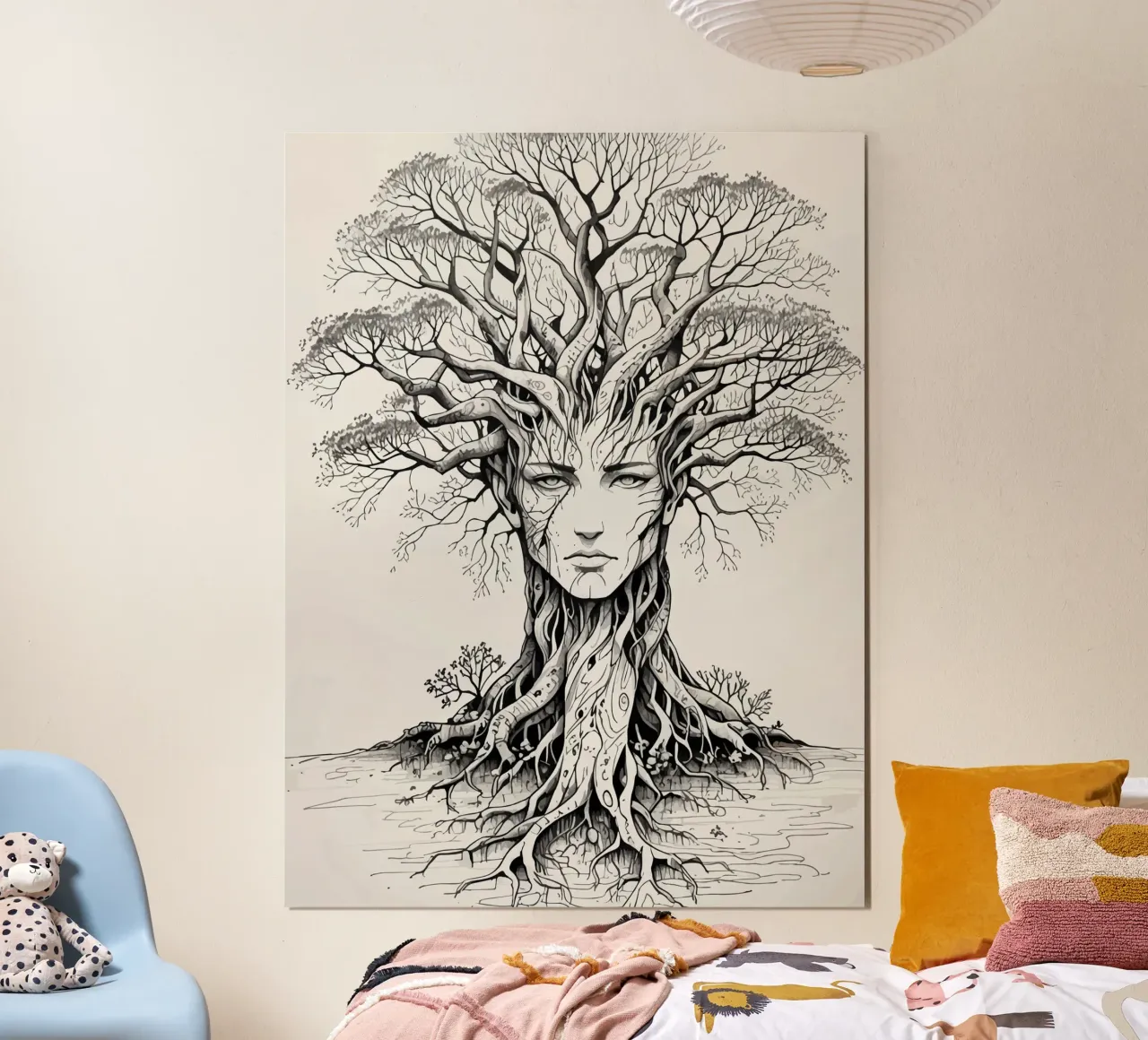 Tree of Life Vrouw Gezicht Line Art poster van artdesign1985