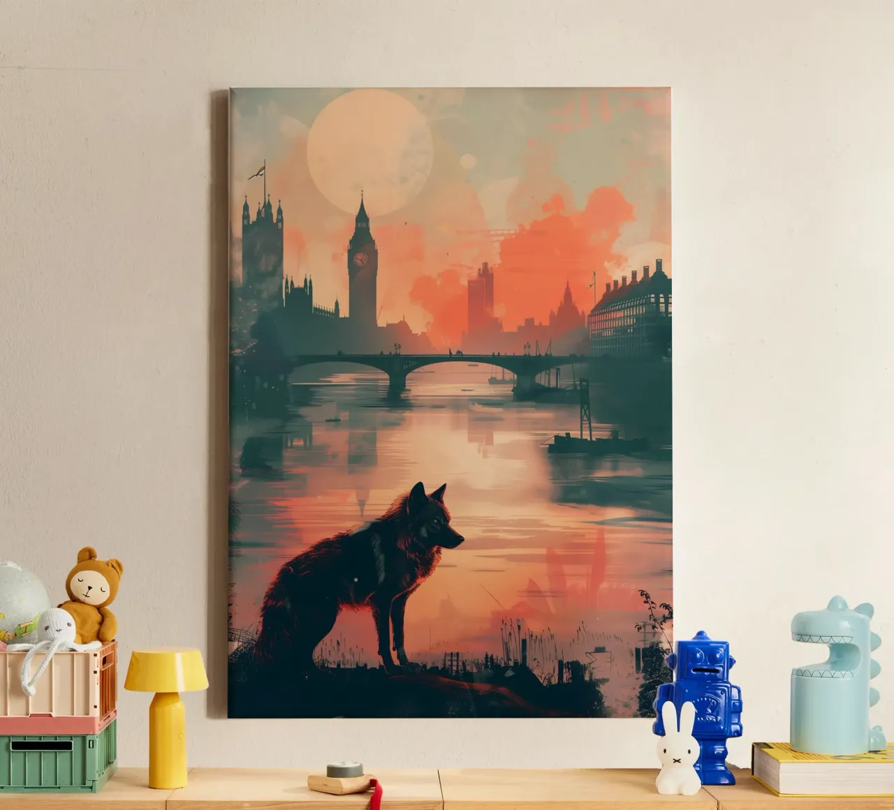 Lupo di Londra arte mistica e fantasy tela con Cornice a cassetta da WILD ART
