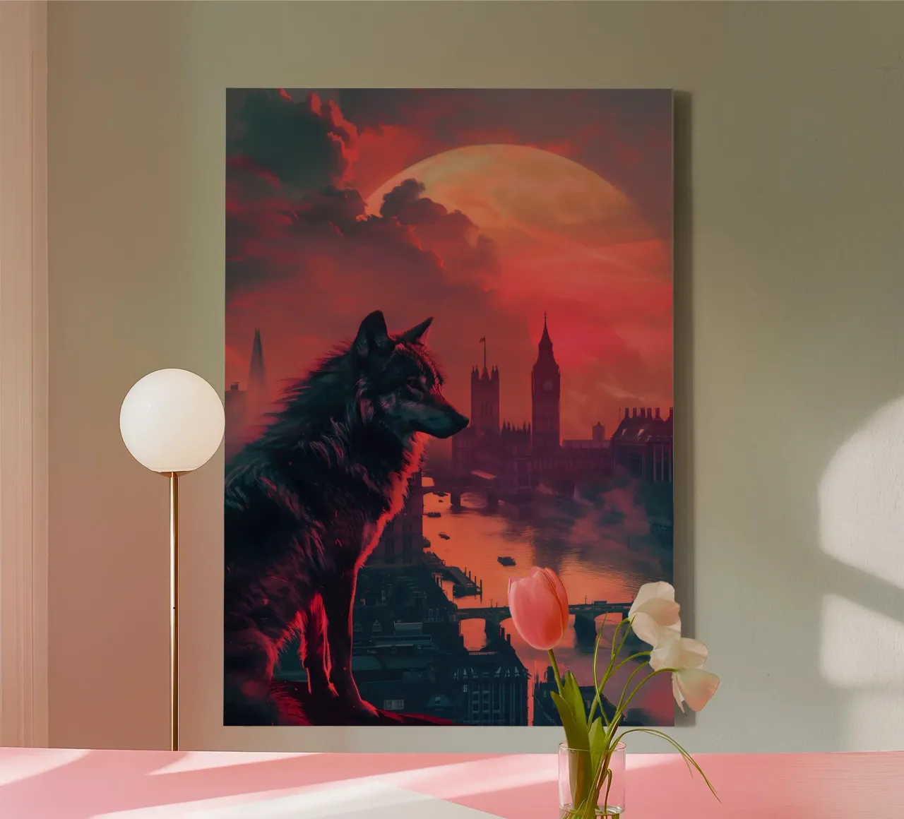Lupo di Londra arte mistica e fantasy tela con Cornice a cassetta da WILD ART