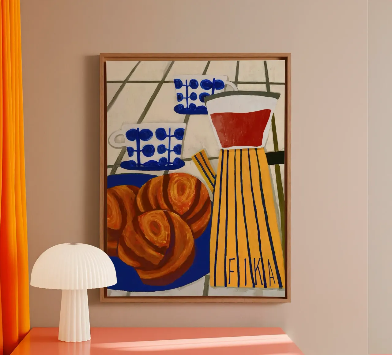 Poster FIKA - pausa caffè scandinava come arte da parete tela con Cornice a cassetta da Studio Sori