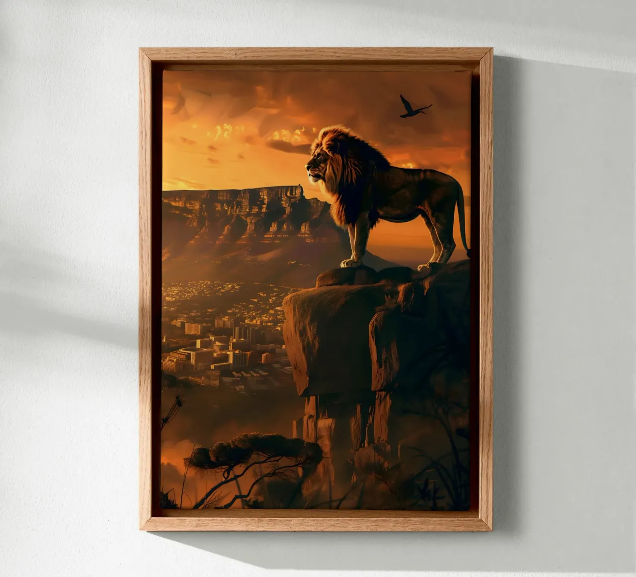 Lion Cape Town mystical fantasy art canvas with Floater frame by WILD ART