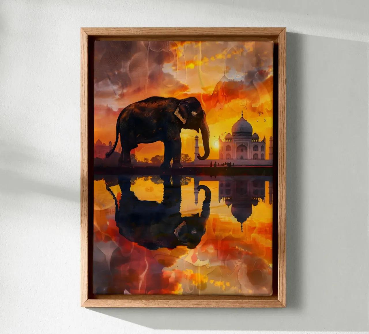 Elephant Taj Mahal mystical fantasy art canvas with Floater frame by WILD ART