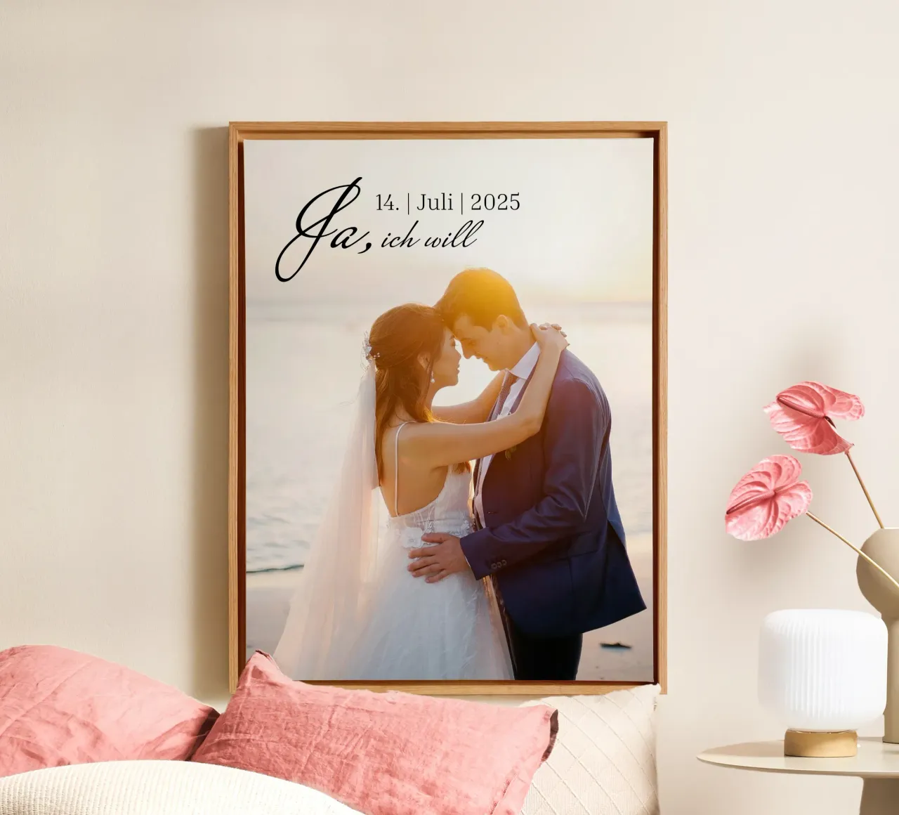 Poster di matrimonio, immagine di matrimonio personalizzata SI, lo voglio tela con Cornice a cassetta da Liebesbeweise