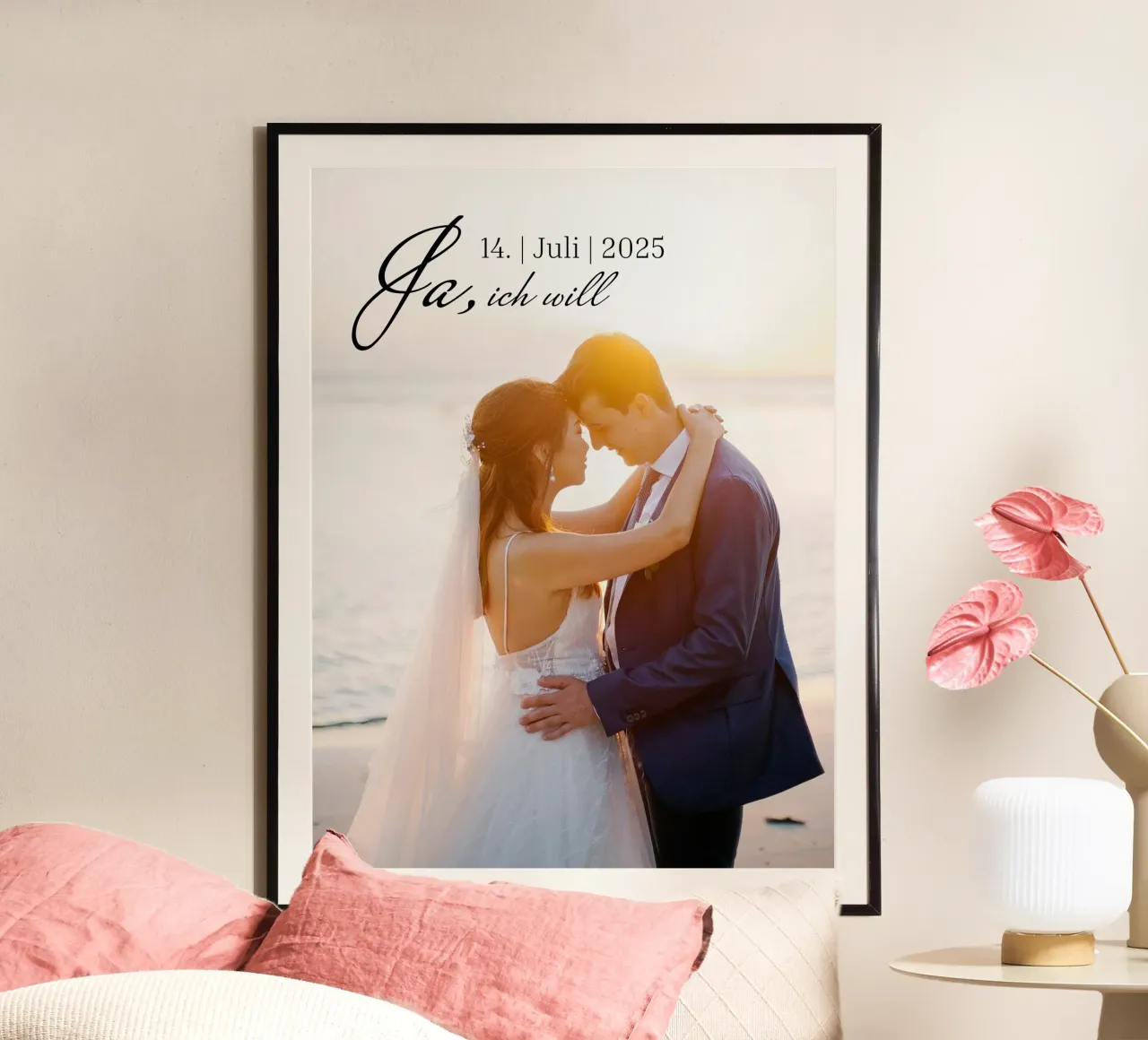 Poster di matrimonio, immagine di matrimonio personalizzata SI, lo voglio poster con telaio in alluminio da Liebesbeweise