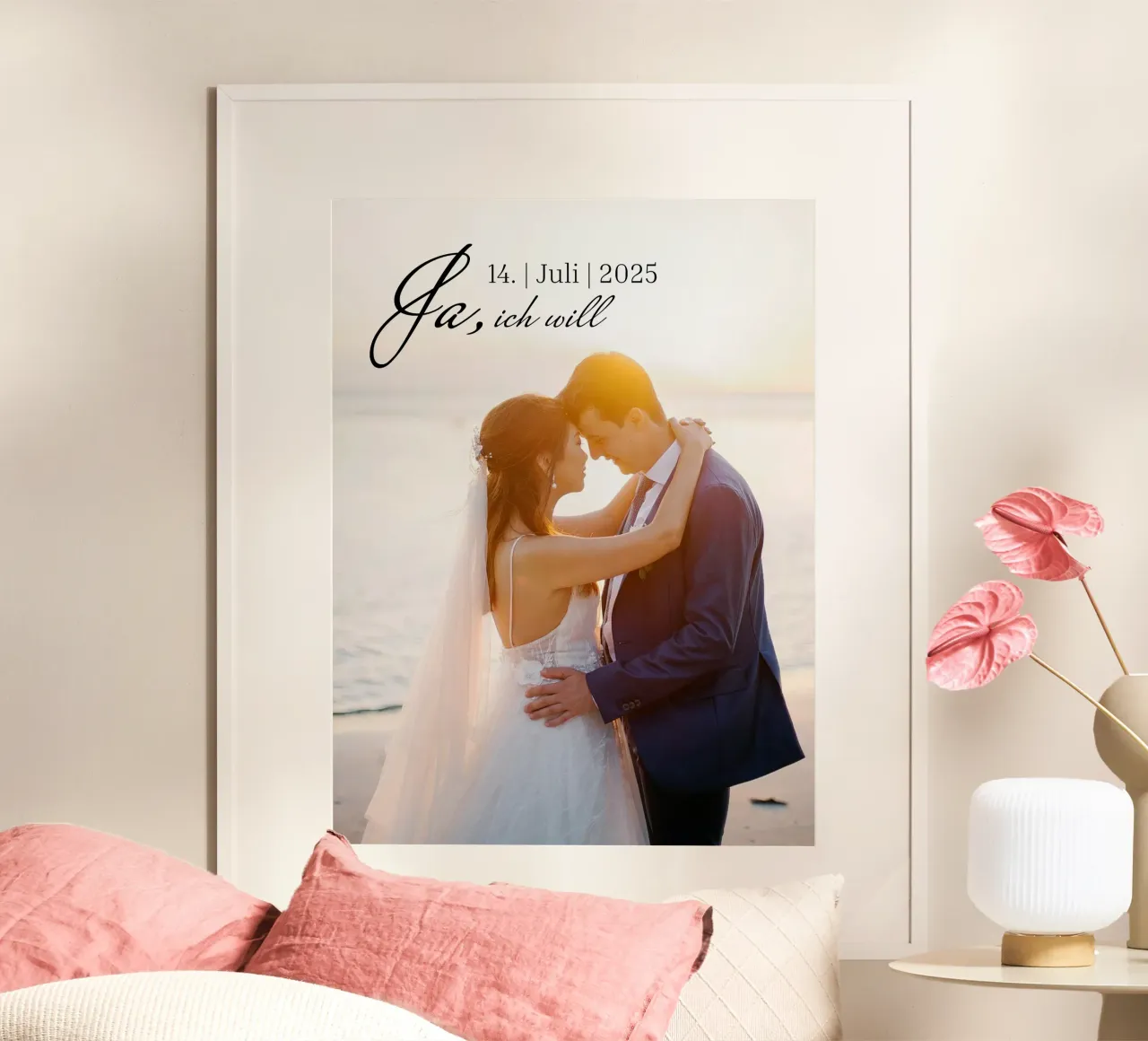 Poster di matrimonio, immagine di matrimonio personalizzata SI, lo voglio poster con telaio in alluminio da Liebesbeweise