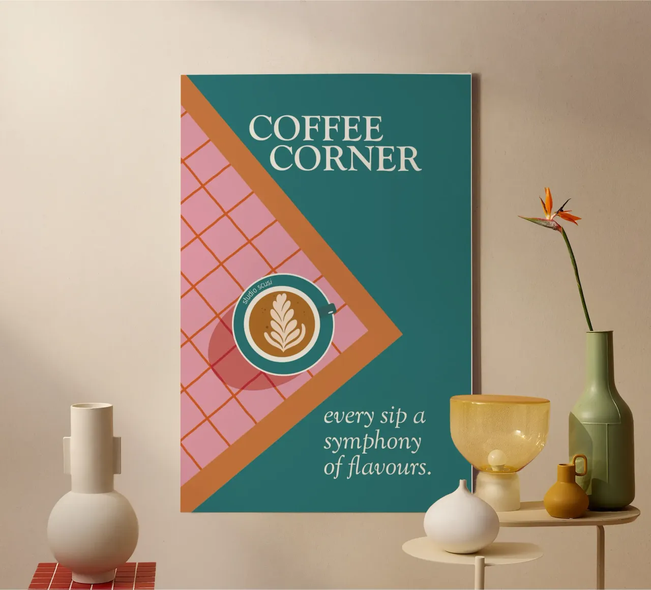 Coffee Corner - Latte Art and Tiles canvas with Floater frame by studio scusi