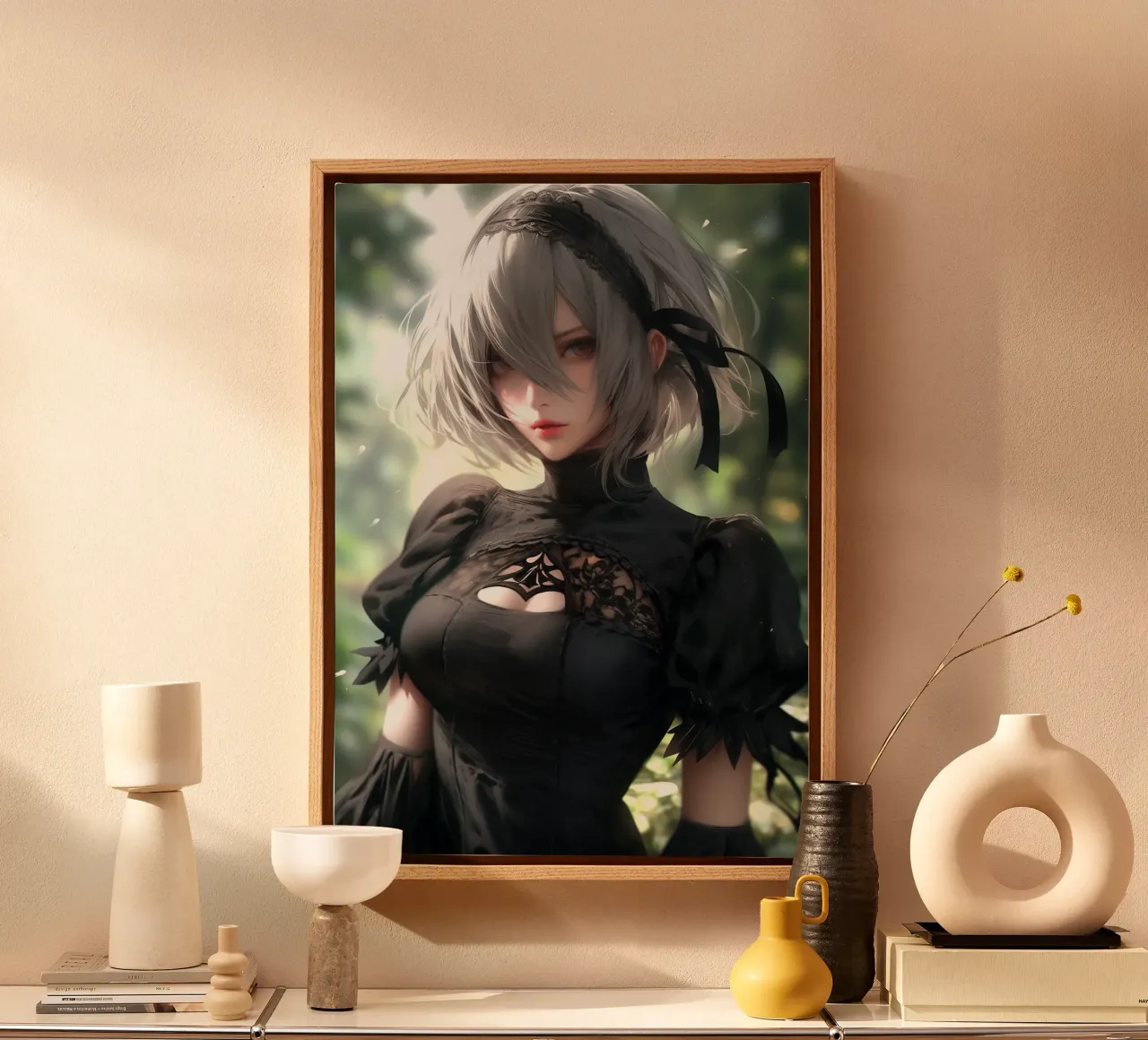 2B Nier Automata canvas met Baklijst van Stellar Creative
