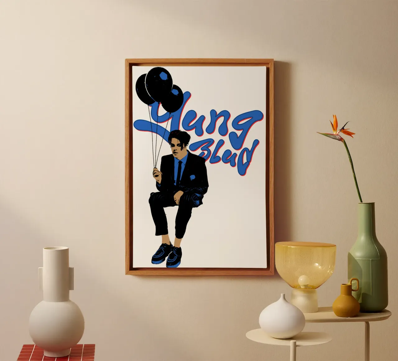 Blauer Ballon - YUNGBLUD Leinwand mit Schattenfugenrahmen von phccpage