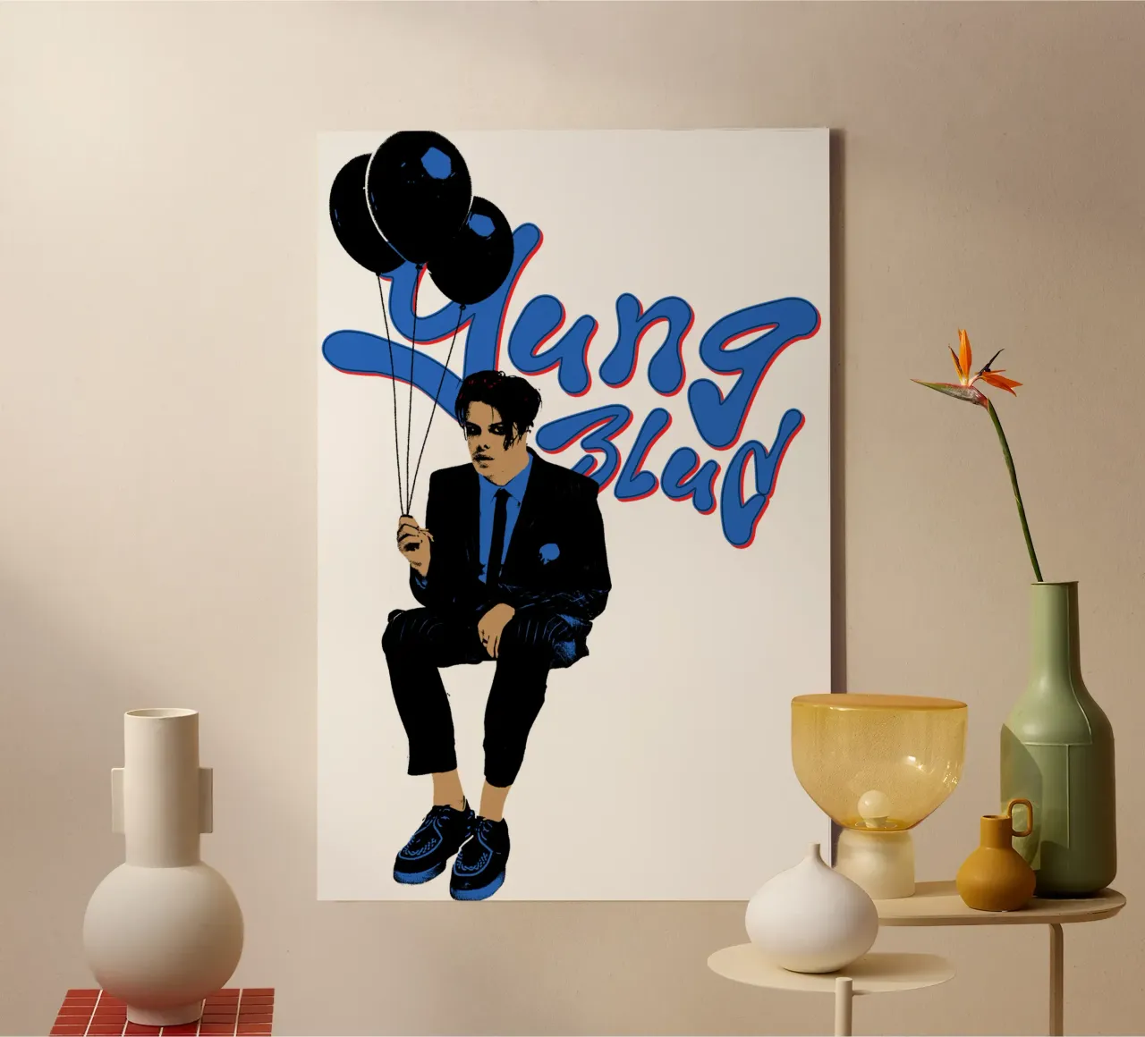Blauer Ballon - YUNGBLUD Leinwand mit Schattenfugenrahmen von phccpage