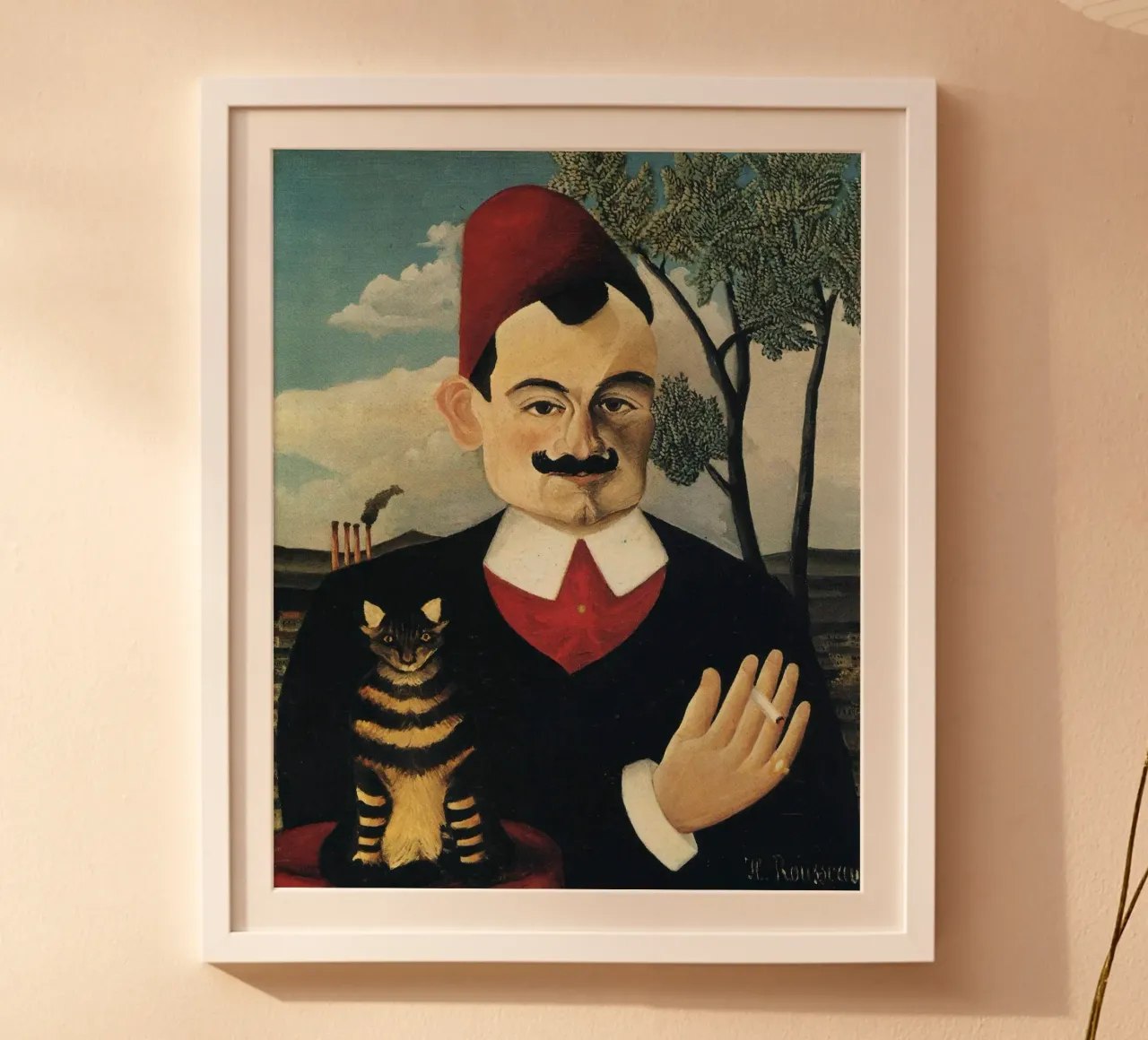 vecchio che fuma accompagnato da un gatto poster da taylor shop