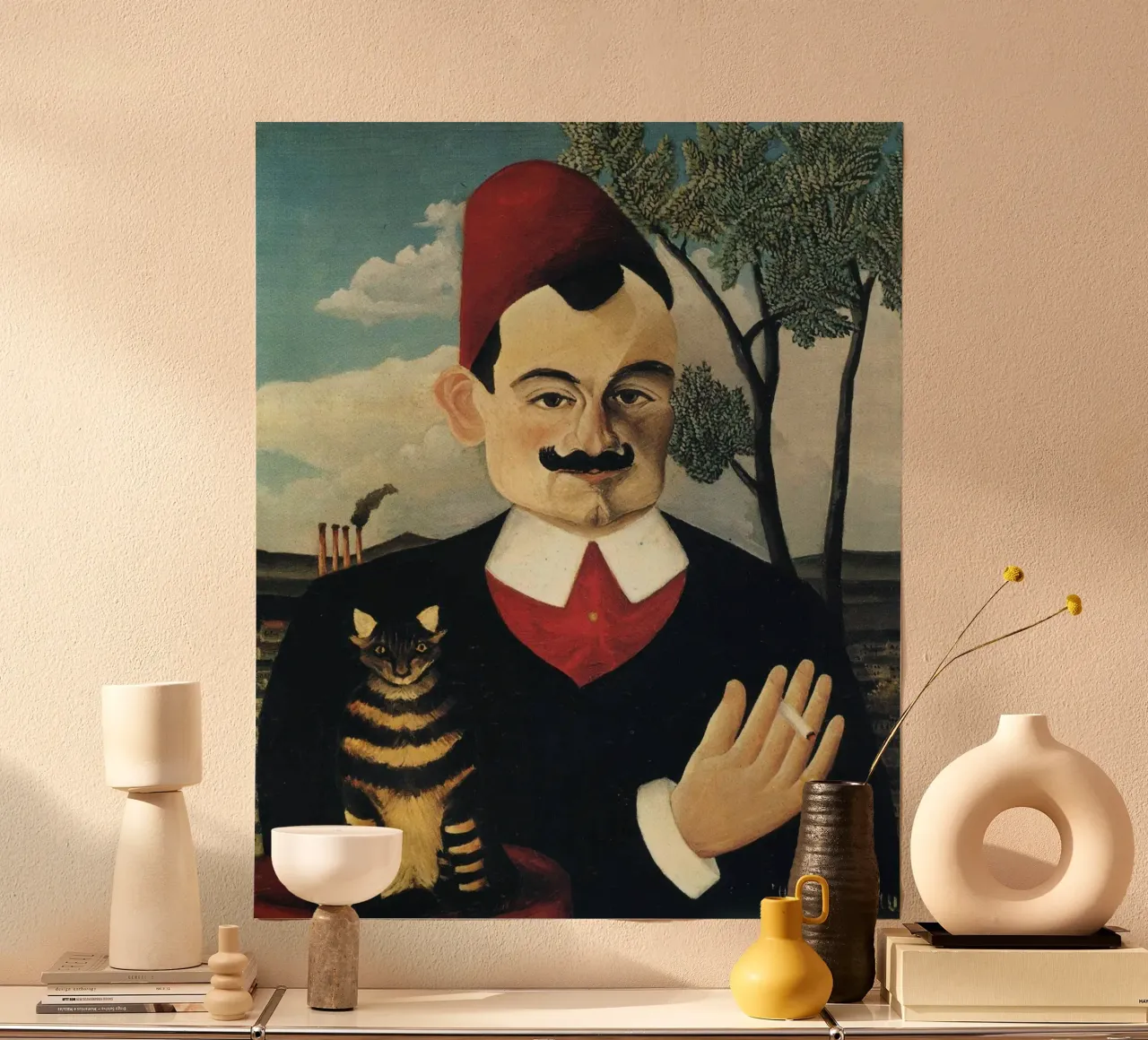 vecchio che fuma accompagnato da un gatto poster da taylor shop
