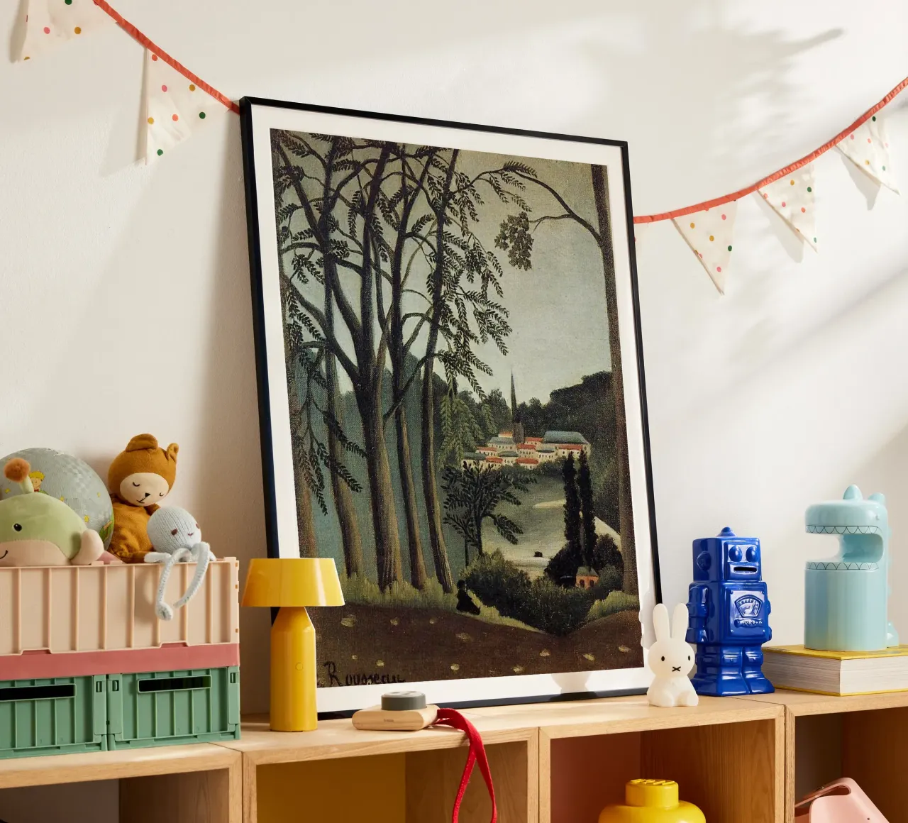 vedere la vista del villaggio dalla foresta poster da taylor shop