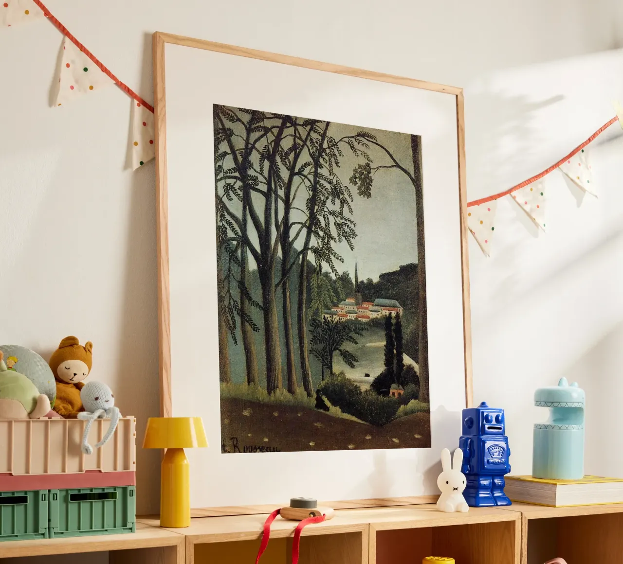 vedere la vista del villaggio dalla foresta poster da taylor shop