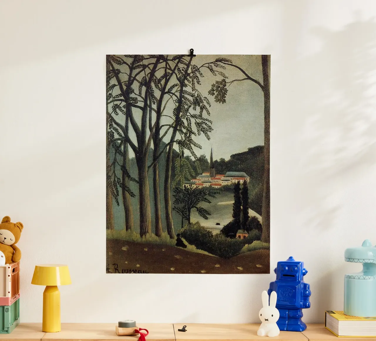 vedere la vista del villaggio dalla foresta poster da taylor shop