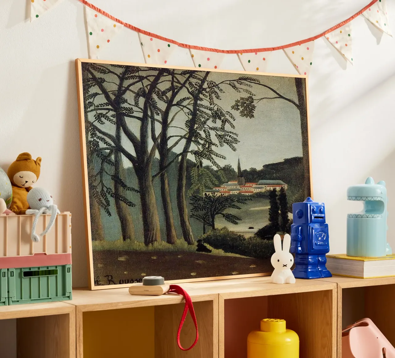 vedere la vista del villaggio dalla foresta poster da taylor shop