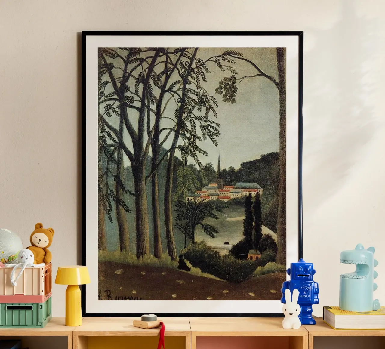 vedere la vista del villaggio dalla foresta poster da taylor shop