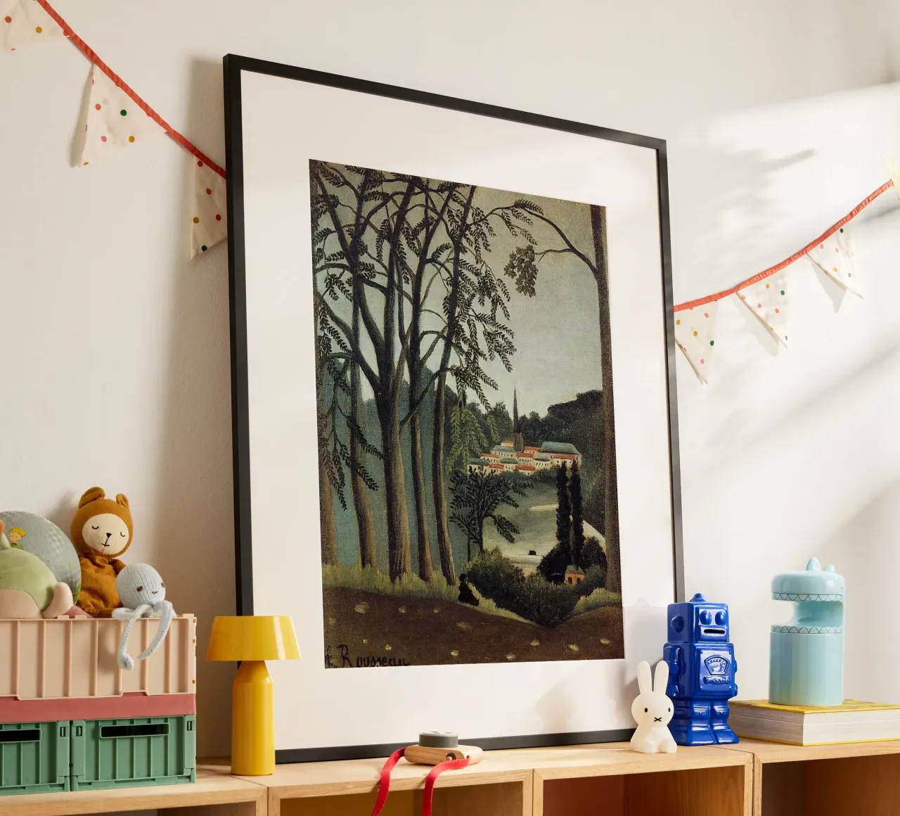 vedere la vista del villaggio dalla foresta poster da taylor shop