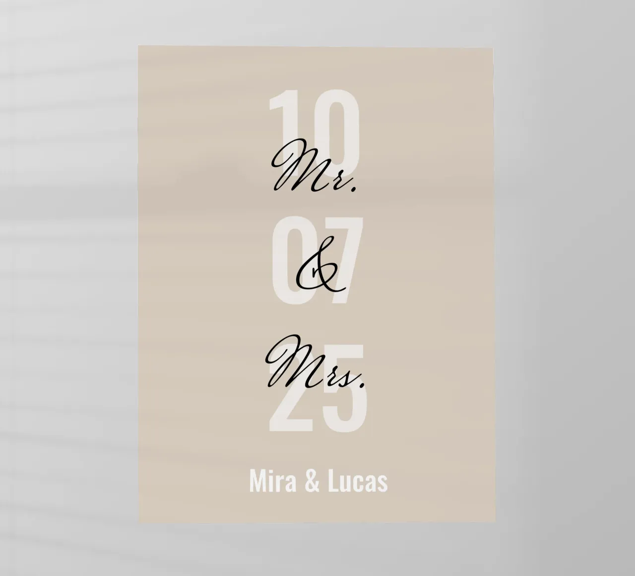 Immagine di matrimonio "Mr&Mrs" personalizzata con nome e data pellicola backlit da Liebesbeweise