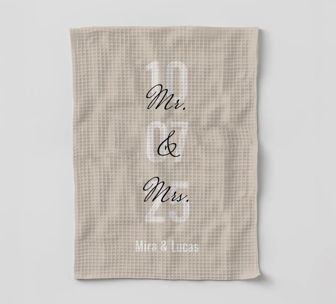 Tableau de mariage "Mr&Mrs" personnalisé avec nom et date torchon de Liebesbeweise