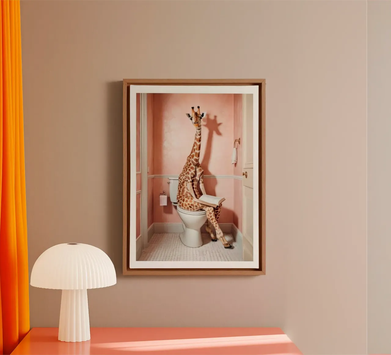 animal read book on toilet canvas with Floater frame by firmana