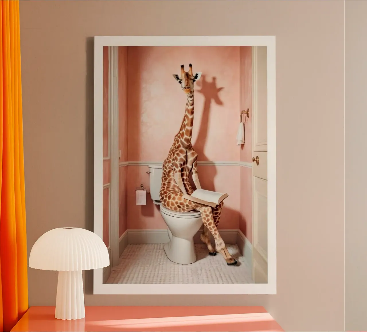 animal read book on toilet canvas with Floater frame by firmana