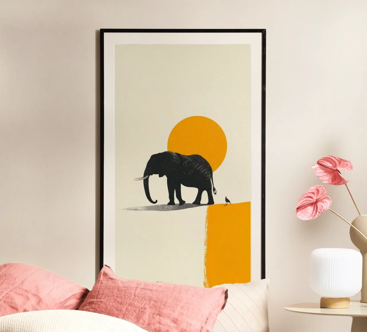 elephant in yellow poster con telaio in legno da chaodays