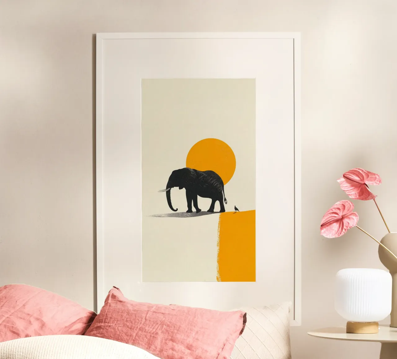 elephant in yellow poster con telaio in legno da chaodays