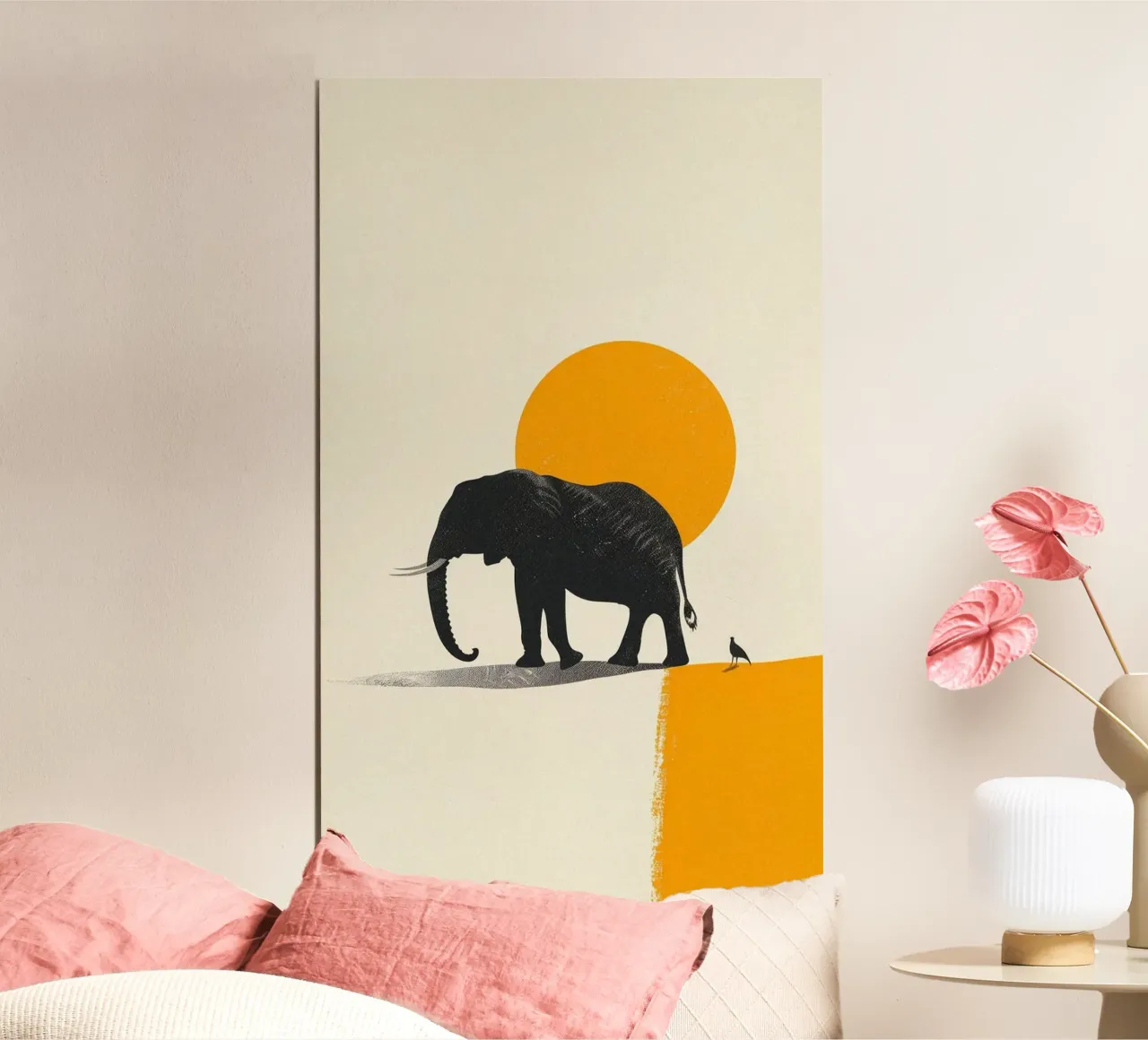 elephant in yellow poster con telaio in legno da chaodays