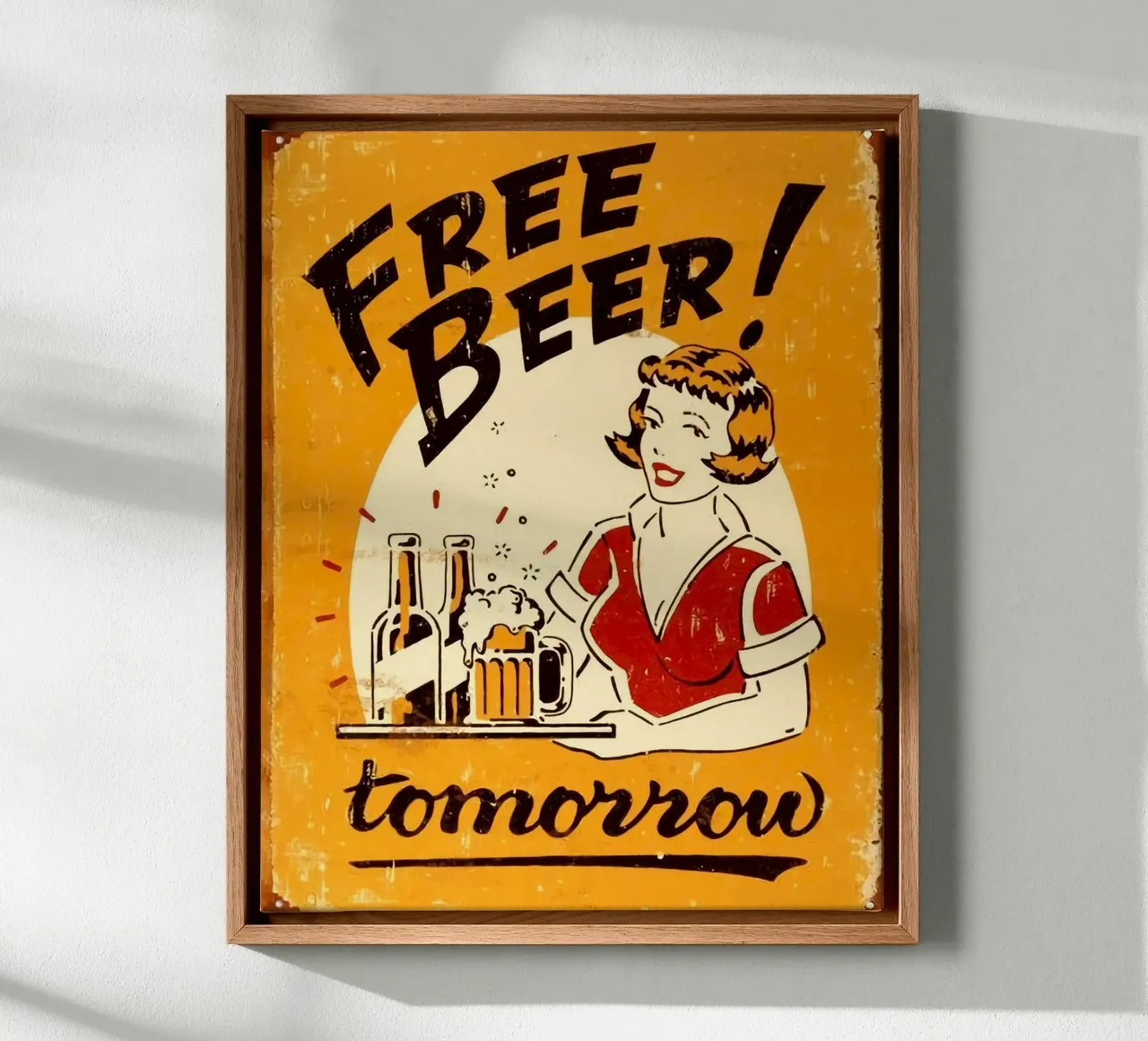 free beer tomorrow canvas with Floater frame by firmana