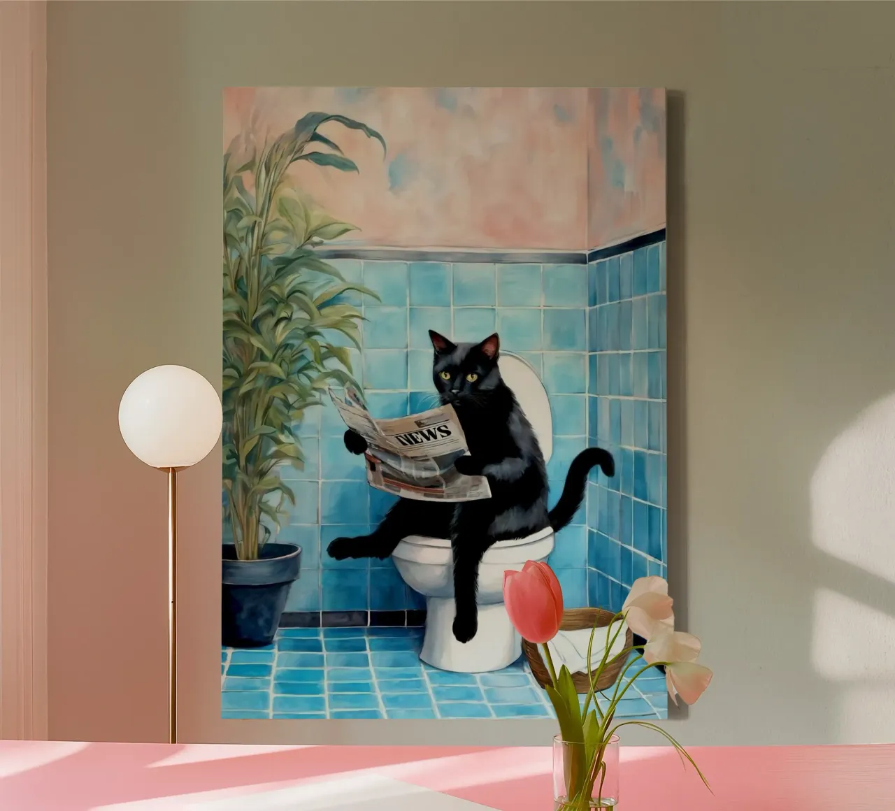 black cat on toilet tela con Cornice a cassetta da chaodays