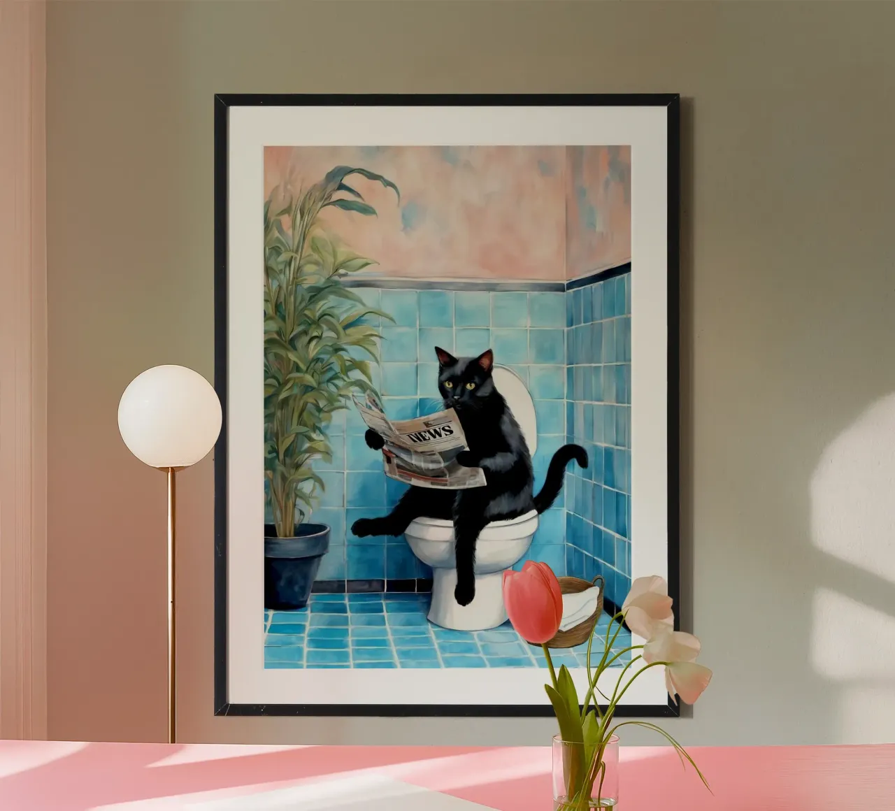 black cat on toilet poster con telaio in plastica da chaodays