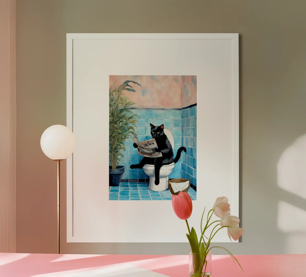 black cat on toilet poster con telaio in plastica da chaodays