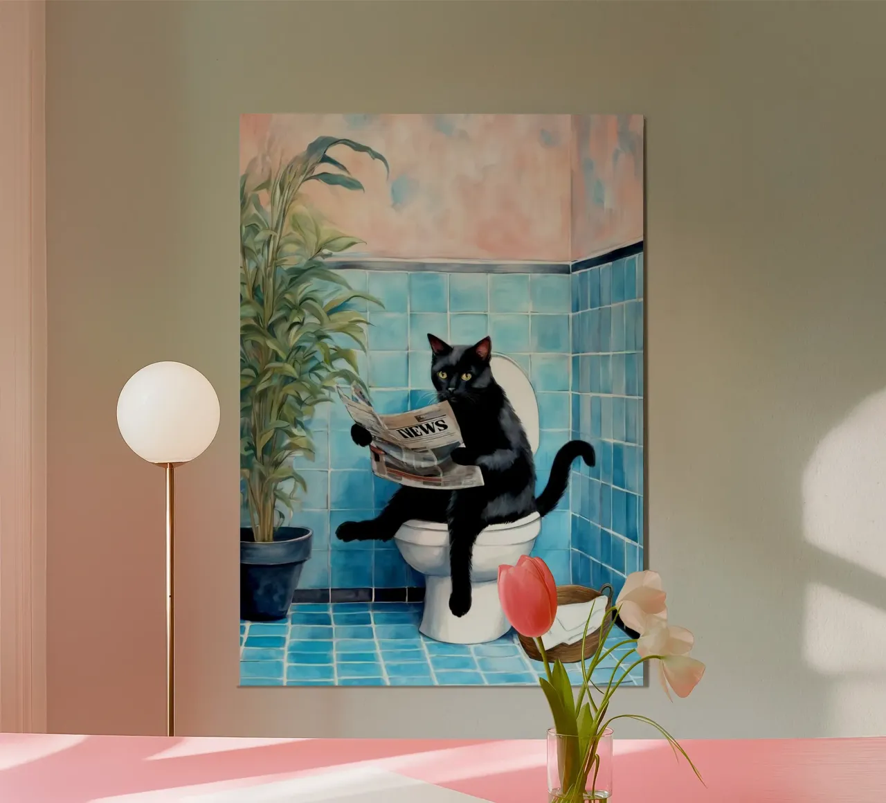 black cat on toilet poster con telaio in plastica da chaodays
