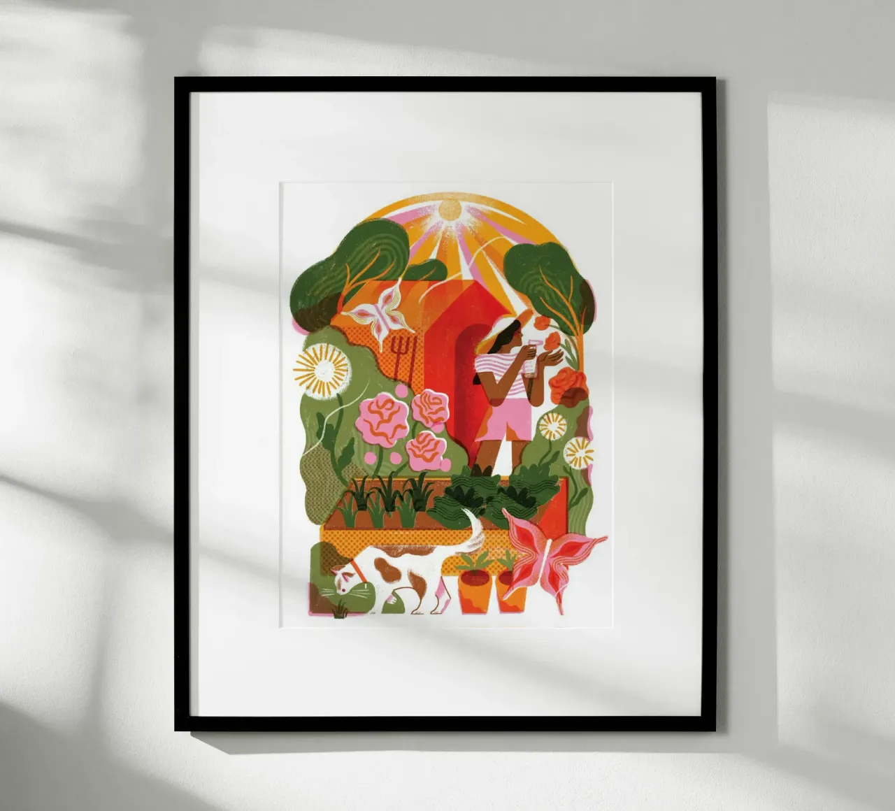 garden the girl and cat poster con telaio in legno da firmana