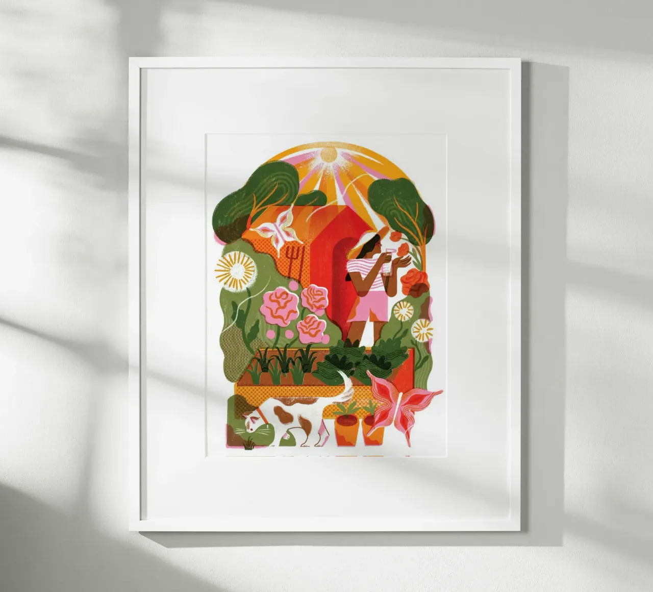 garden the girl and cat poster con telaio in legno da firmana