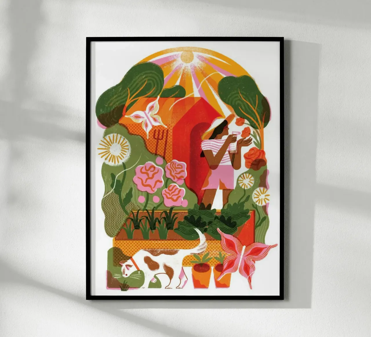 garden the girl and cat poster con telaio in legno da firmana