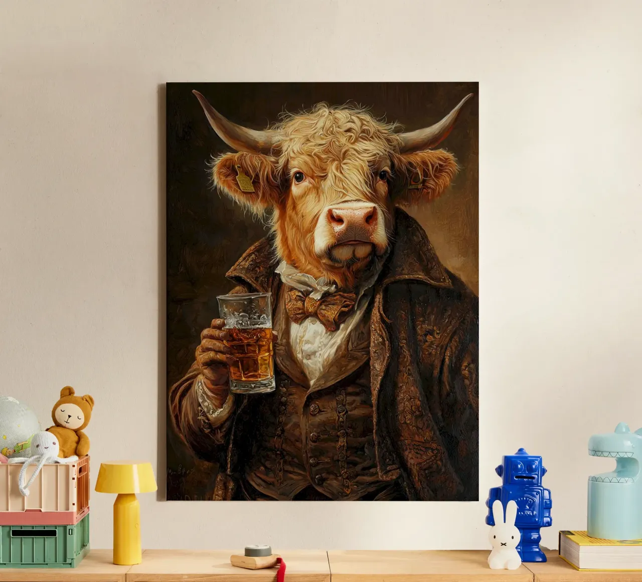 cow with beer Leinwand mit Schattenfugenrahmen von chaodays